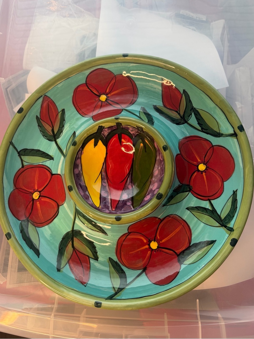Kelly Jo Hand-Painted Floral Chip & Dip Bowl - unique design